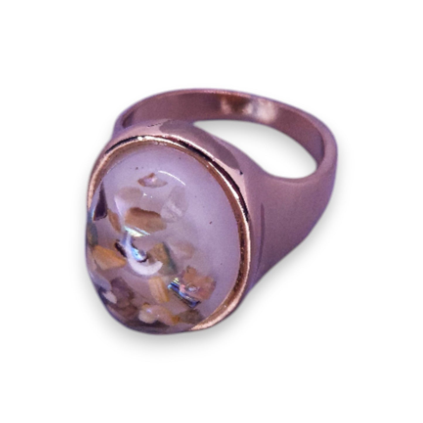 Rose Gold Tone Cream Confetti Stone Statement Ring