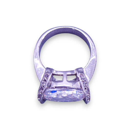 Silver Tone Clear Cubic Zirconia Statement Ring