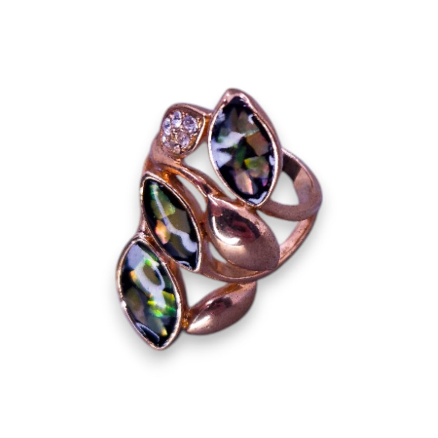 Rose Gold Tone Clear Cubic Zirconia Nature Inspired Ring