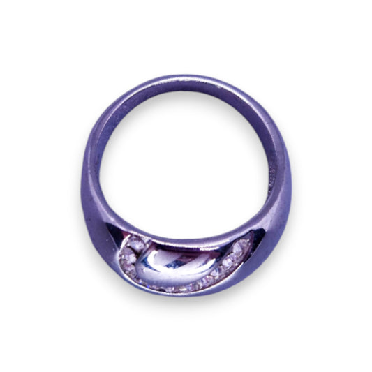 Silver Tone Clear Cubic Zirconia Classic Ring