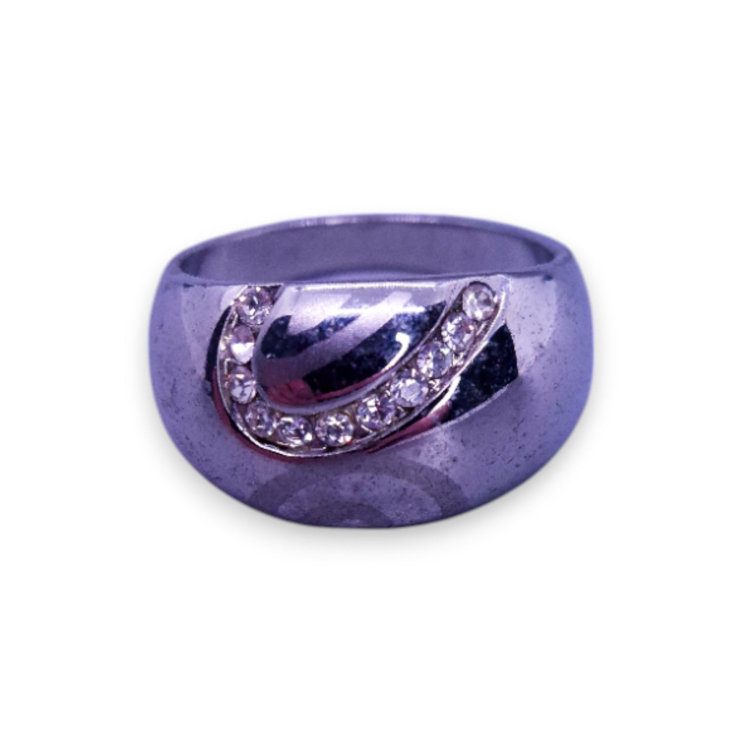 Silver Tone Clear Cubic Zirconia Classic Ring