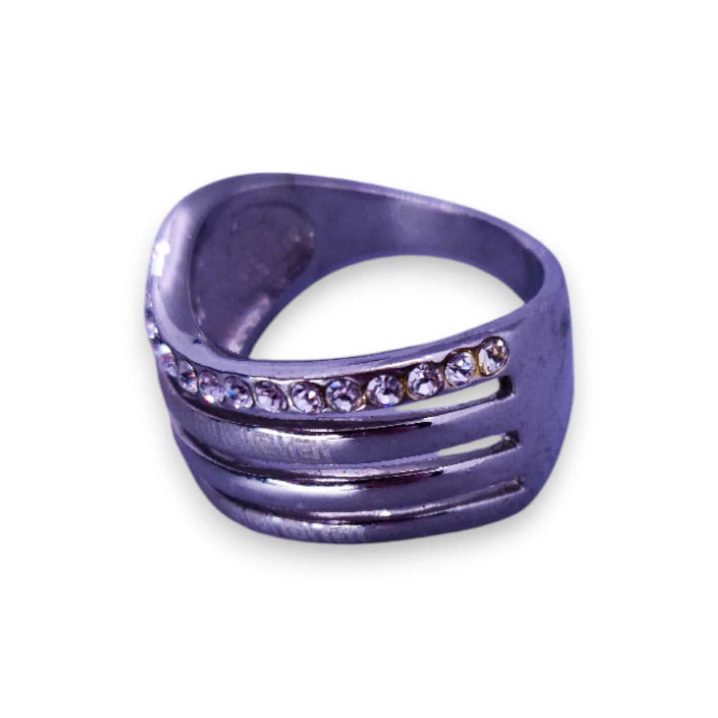 Silver Tone Clear Cubic Zirconia Classic Ring