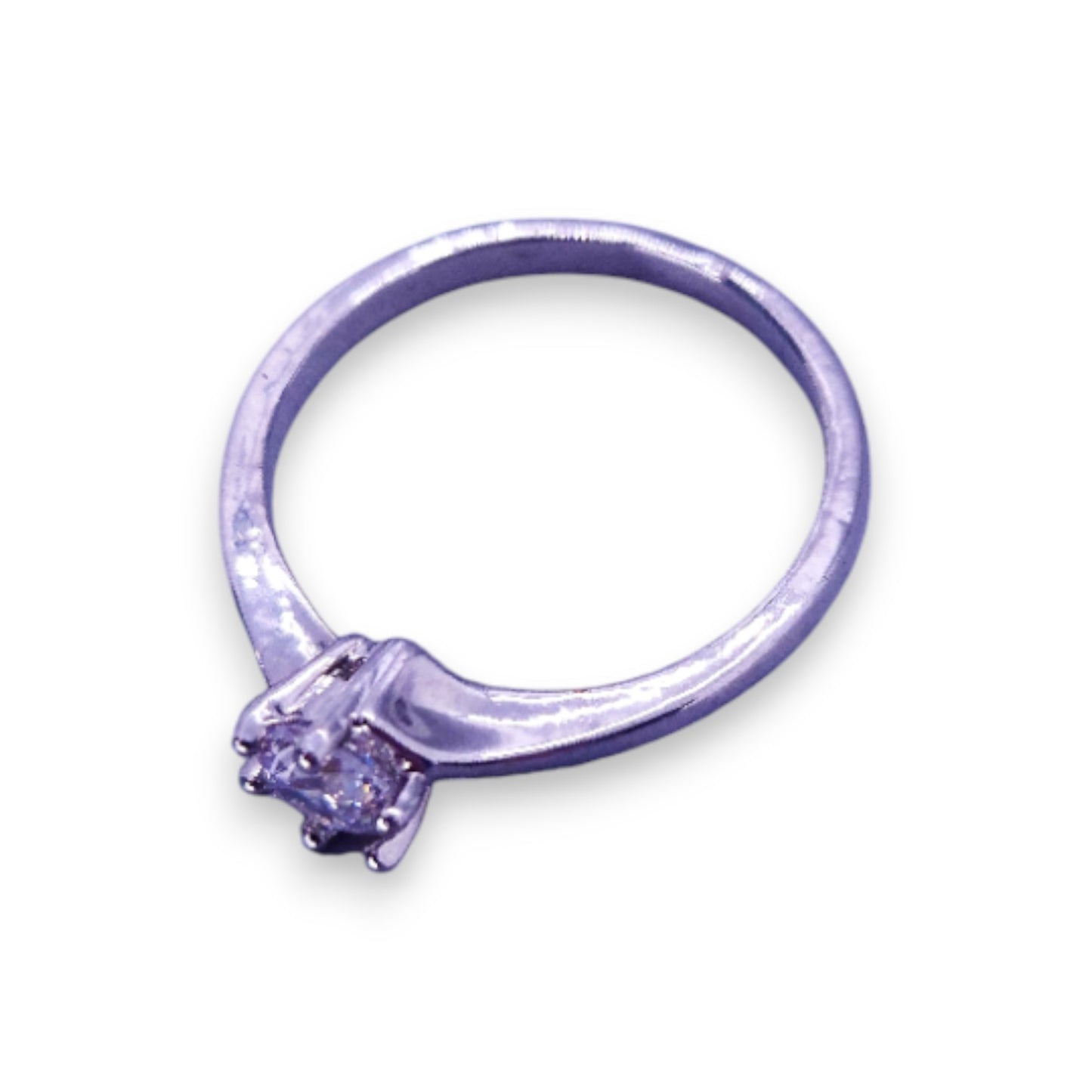 Silver Tone Clear Cubic Zirconia Classic Ring