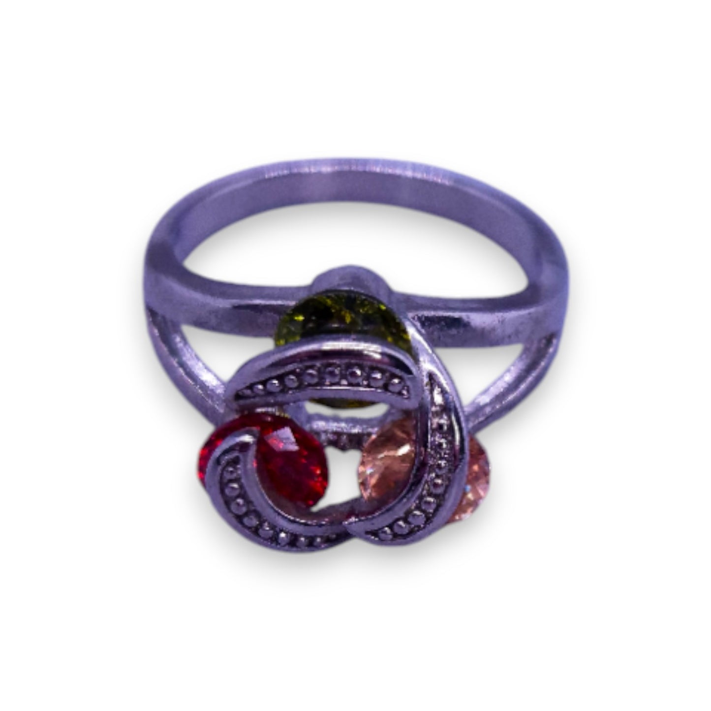 Silver Tone Multi Colour Stones Vintage Ring