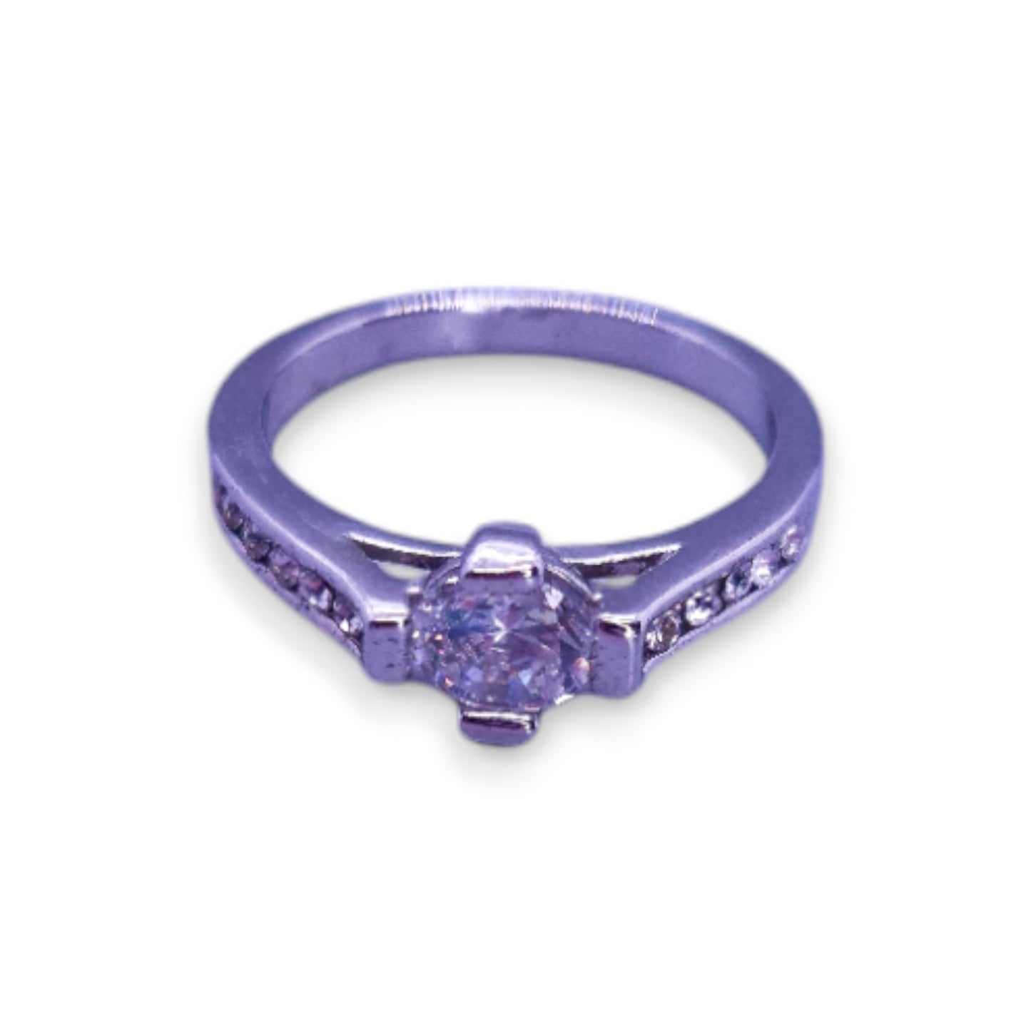 Silver Tone Clear Cubic Zirconia Classic Ring