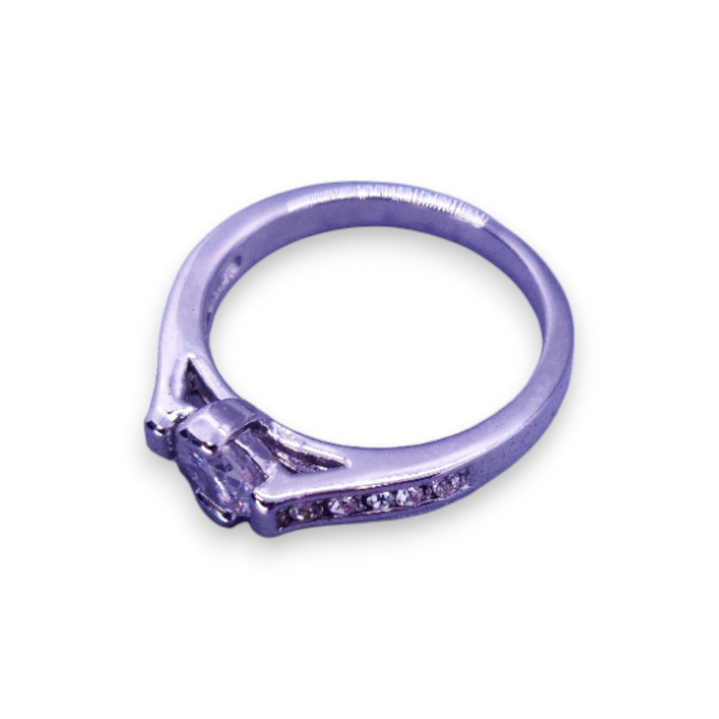 Silver Tone Clear Cubic Zirconia Classic Ring