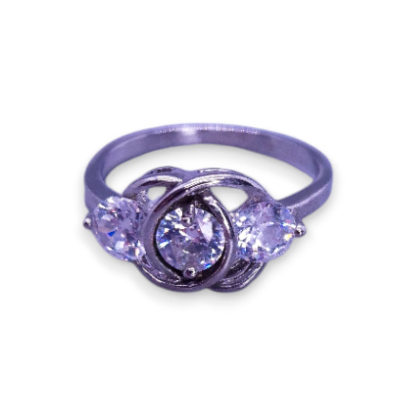Silver Tone Clear Cubic Zirconia Classic Ring
