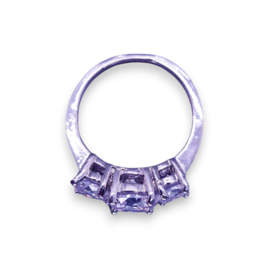 Silver Tone Clear Cubic Zirconia Classic Ring