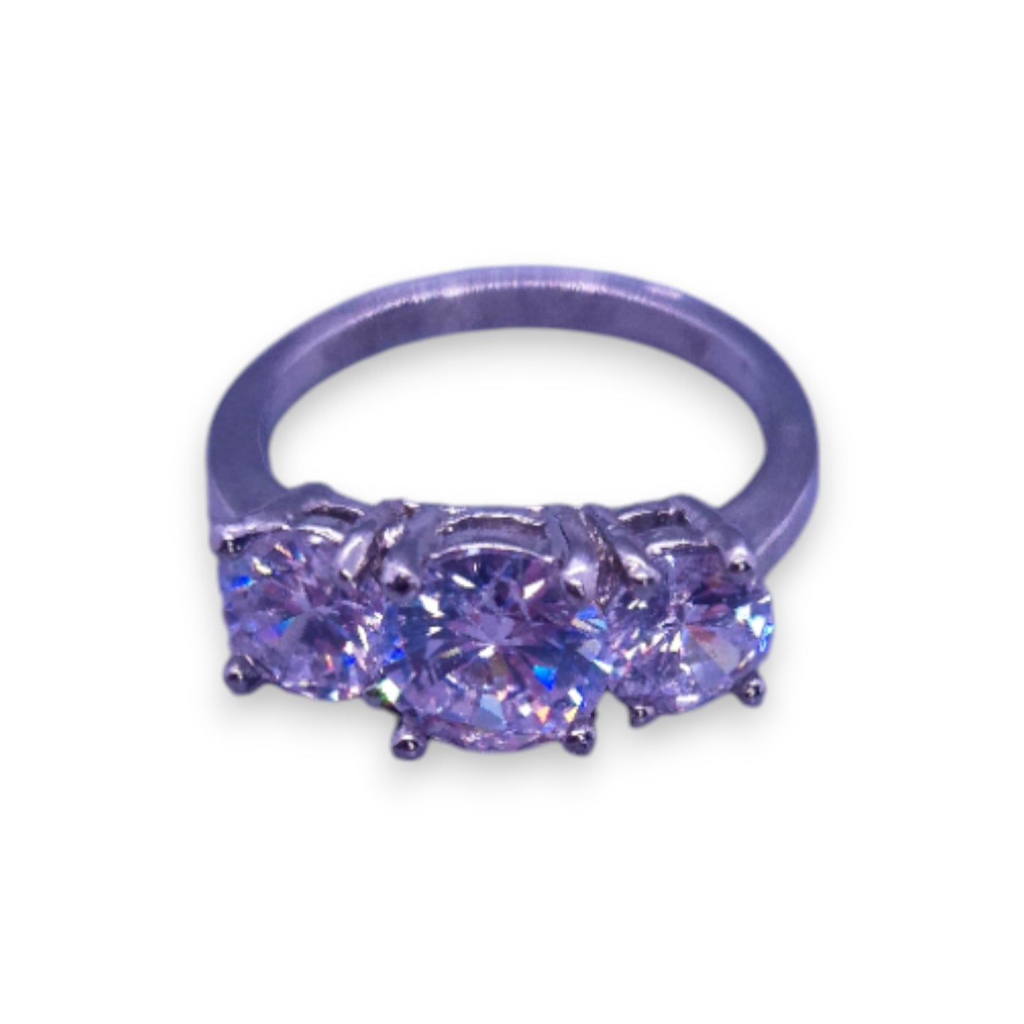 Silver Tone Clear Cubic Zirconia Classic Ring