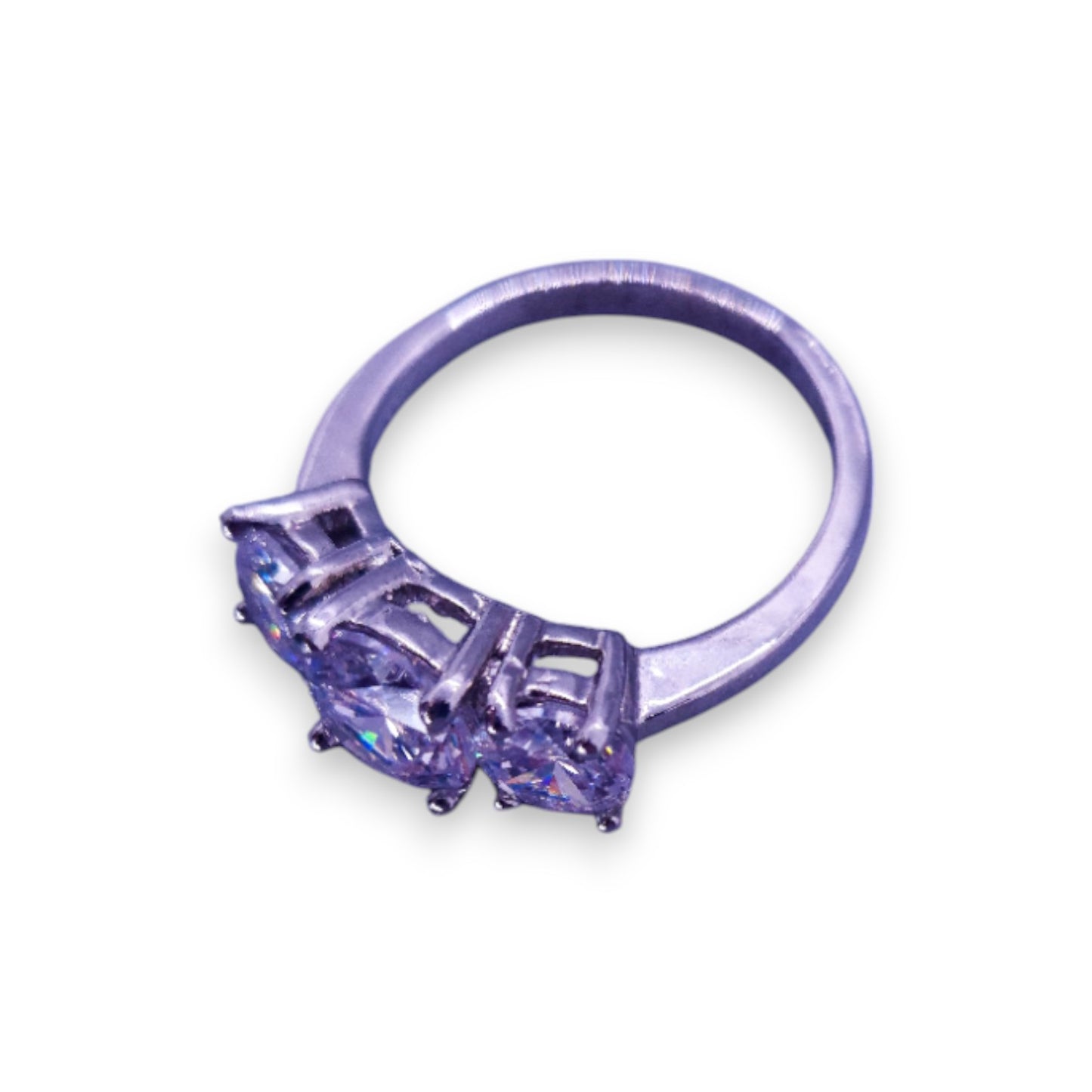 Silver Tone Clear Cubic Zirconia Classic Ring