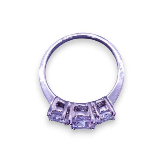 Silver Tone Clear Cubic Zirconia Classic Ring