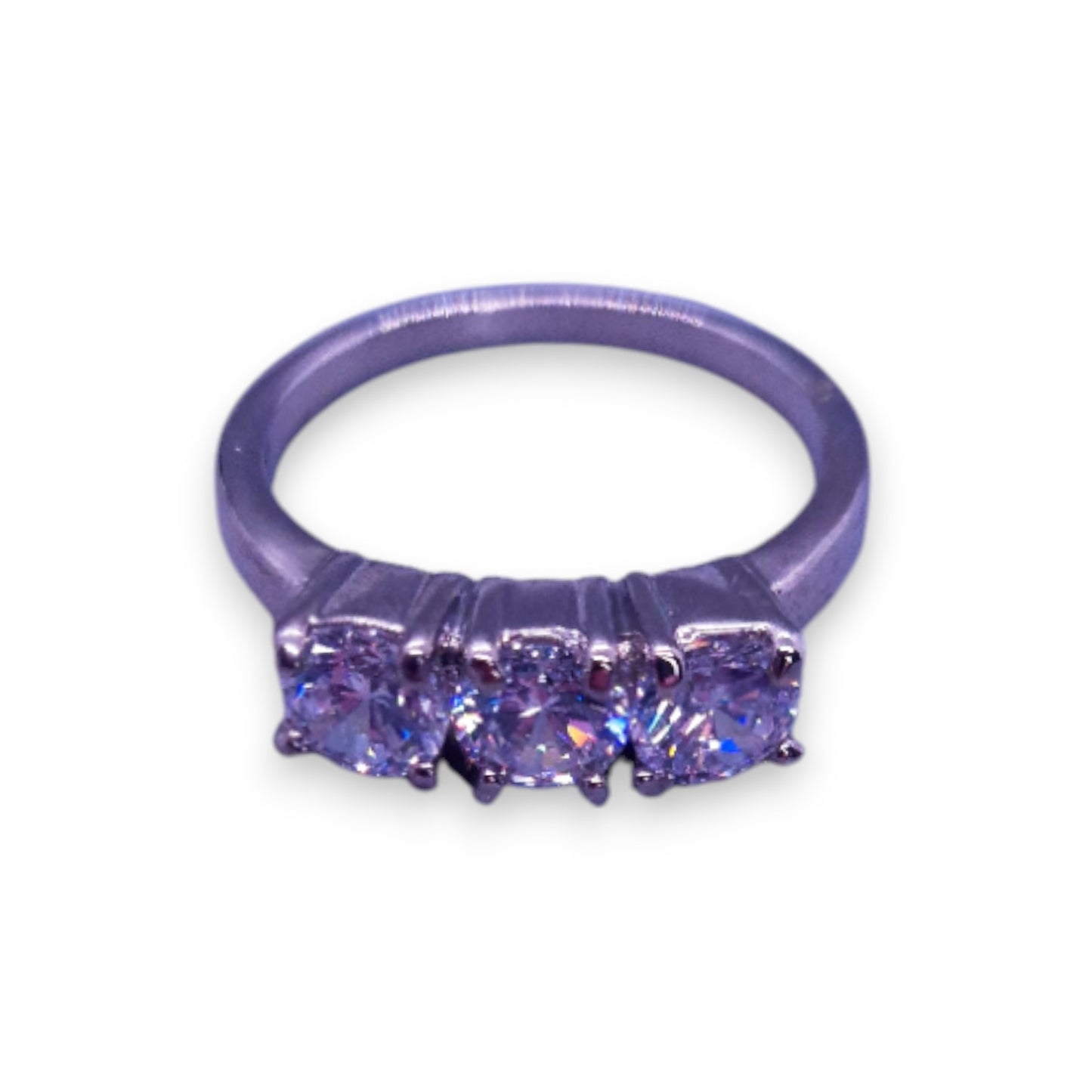 Silver Tone Clear Cubic Zirconia Classic Ring