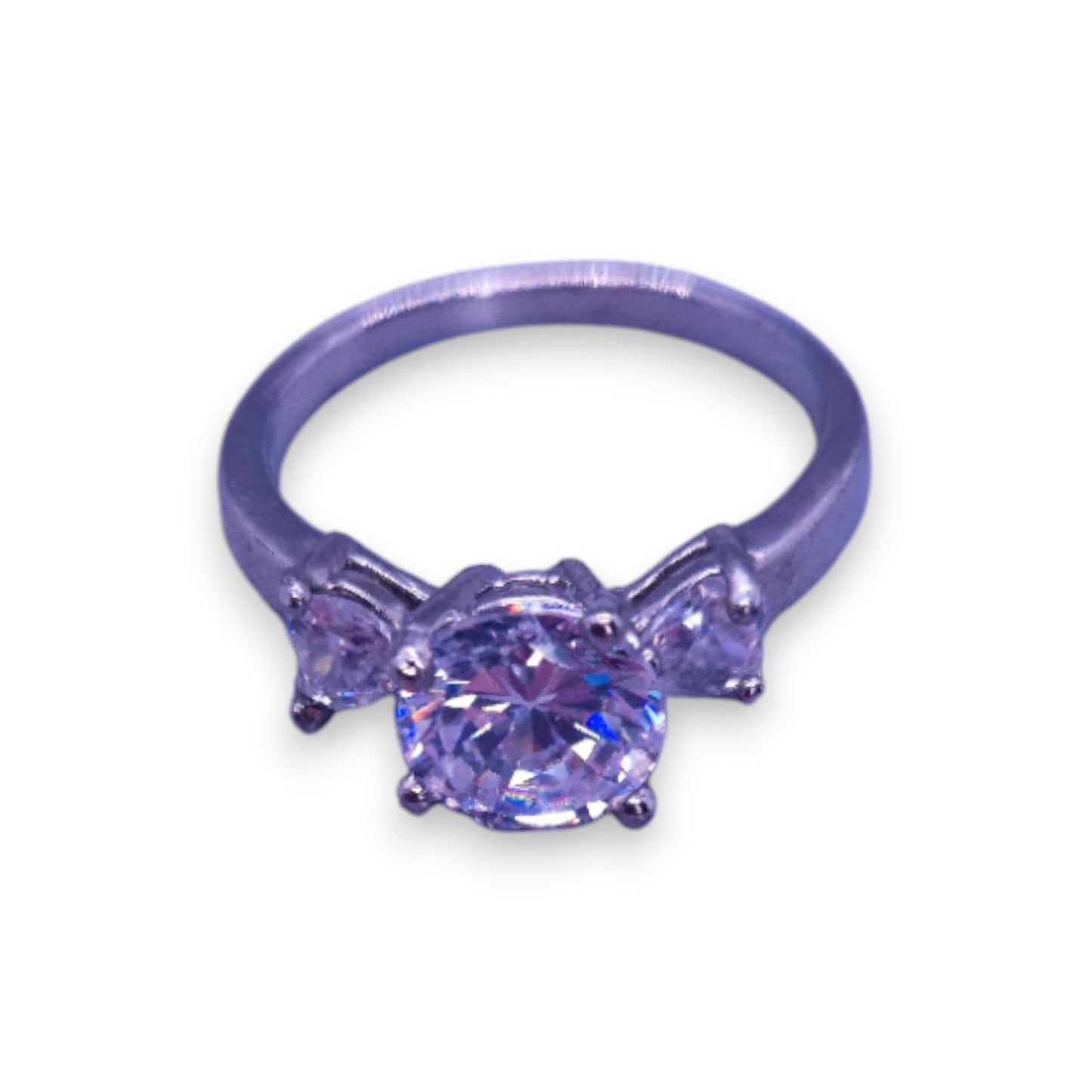 Silver Tone Clear Cubic Zirconia Classic Ring