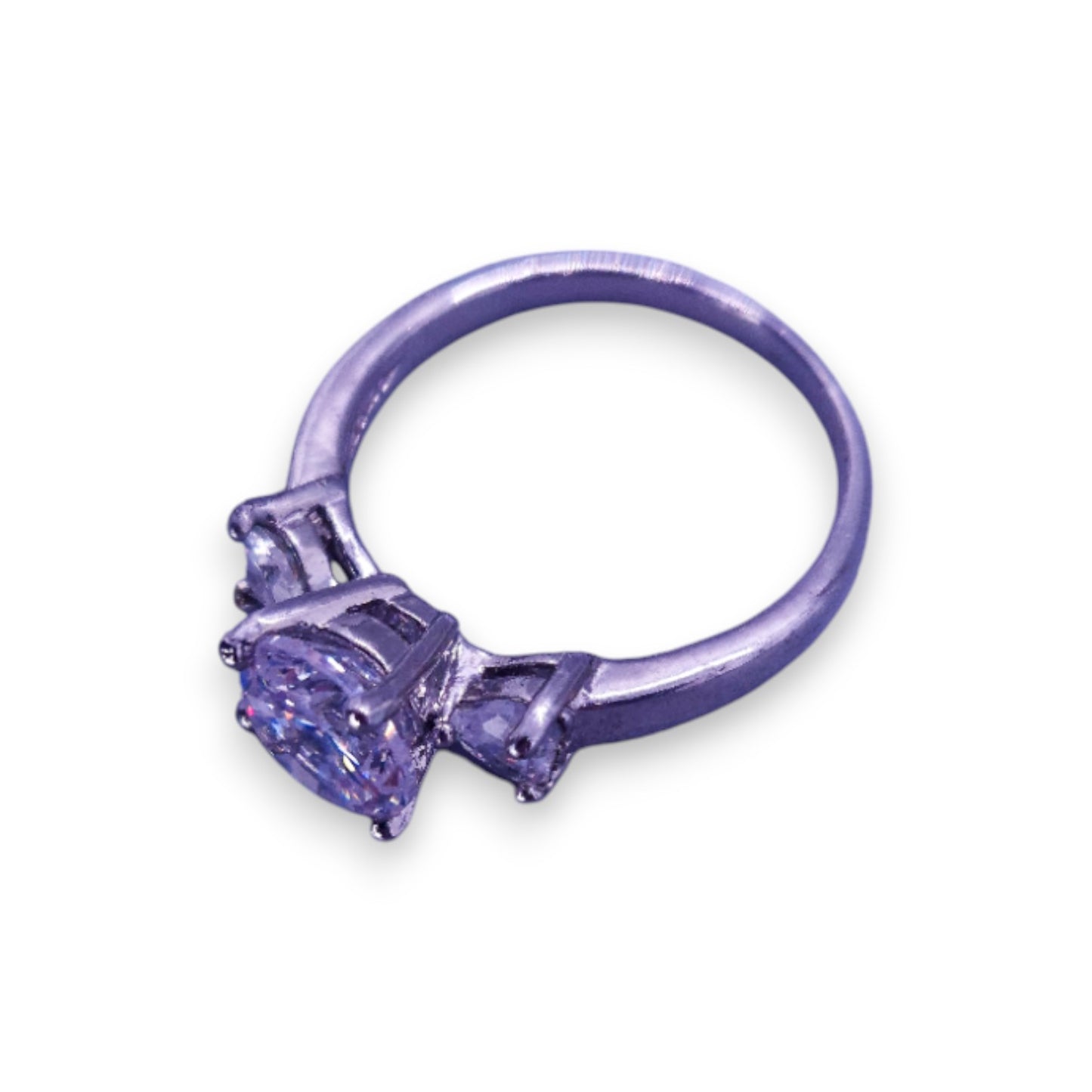 Silver Tone Clear Cubic Zirconia Classic Ring