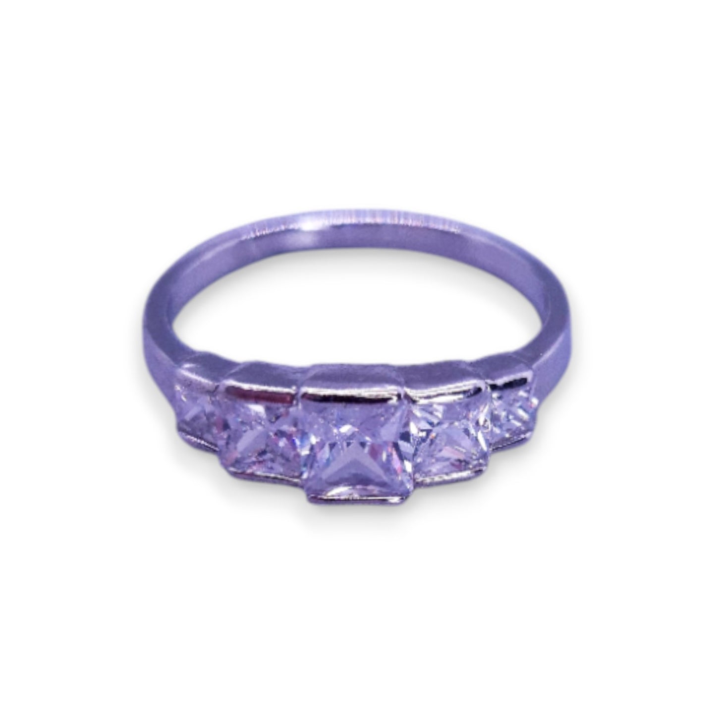 Silver Tone Clear Cubic Zirconia Classic Ring