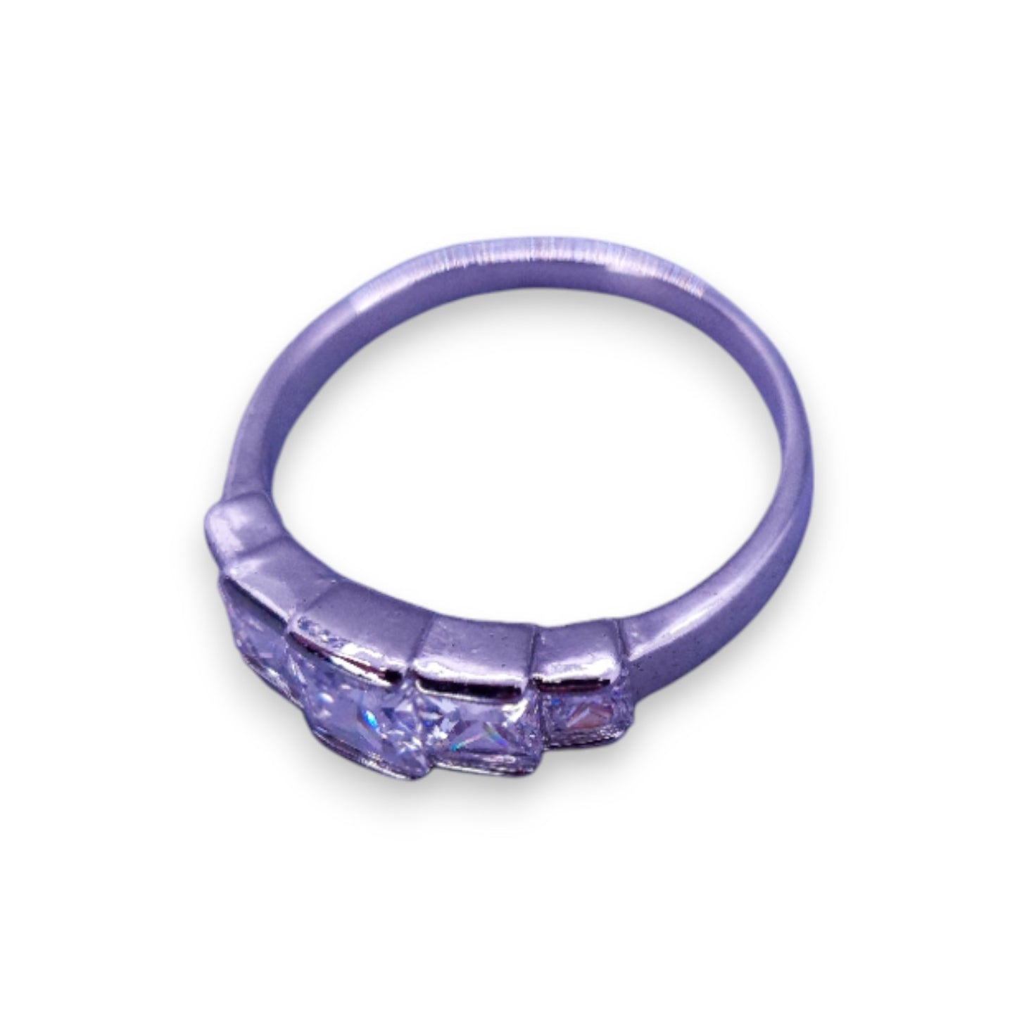 Silver Tone Clear Cubic Zirconia Classic Ring