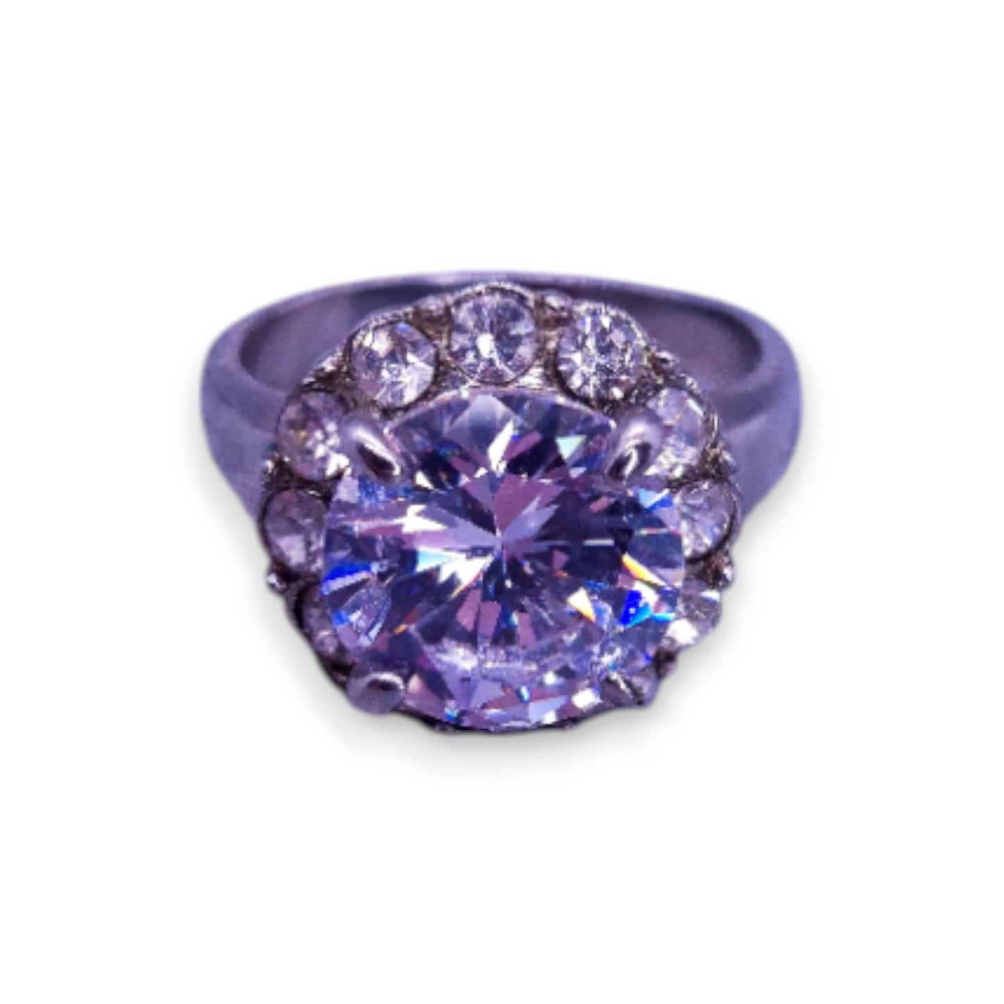 Silver Tone Clear Cubic Zirconia Classic Ring
