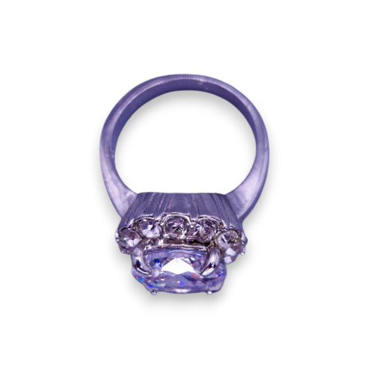 Silver Tone Clear Cubic Zirconia Classic Ring