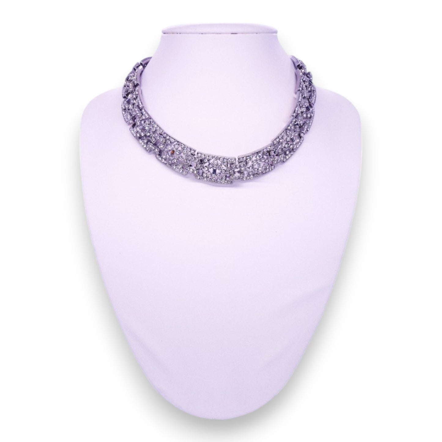 Kenneth Lane Silver Tone Clear Stones Modern Necklace