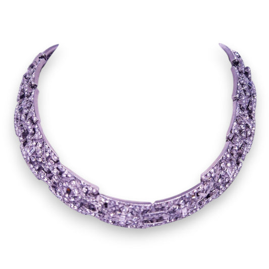 Kenneth Lane Silver Tone Clear Stones Modern Necklace