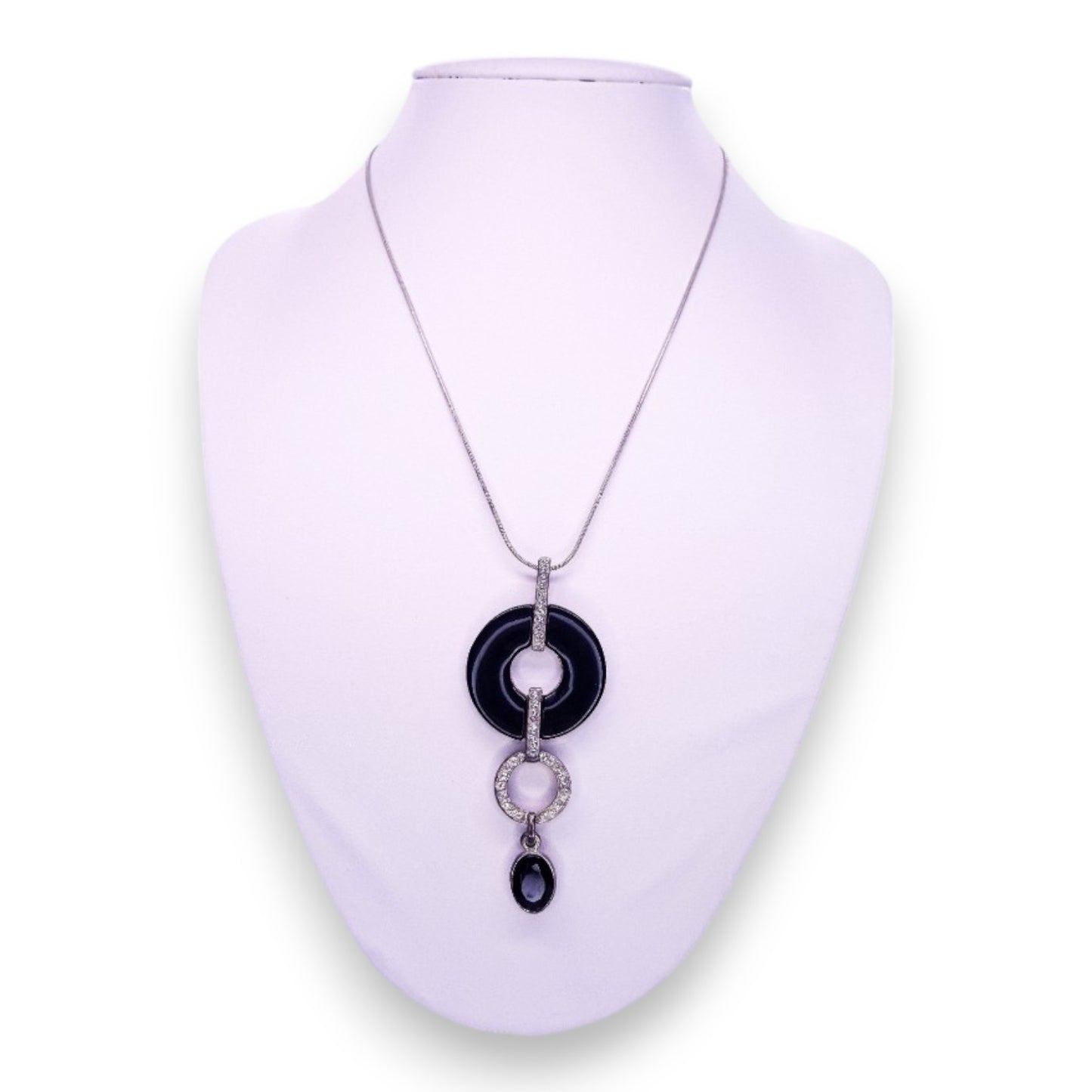Sterling Silver Clear & Black Cubic Zirconia Modern Necklace