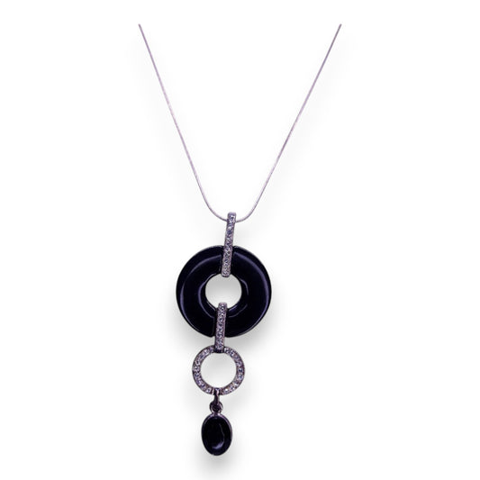 Sterling Silver Clear & Black Cubic Zirconia Modern Necklace