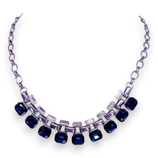 Jasper Conran Silver Tone Clear & Blue Stones Modern Necklace