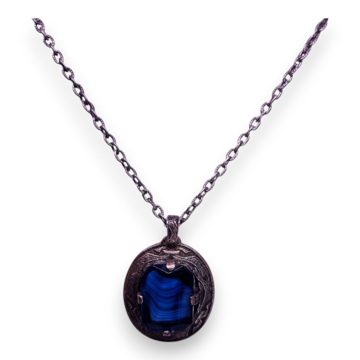 Miracle Silver Tone Blue Agate Vintage Necklace