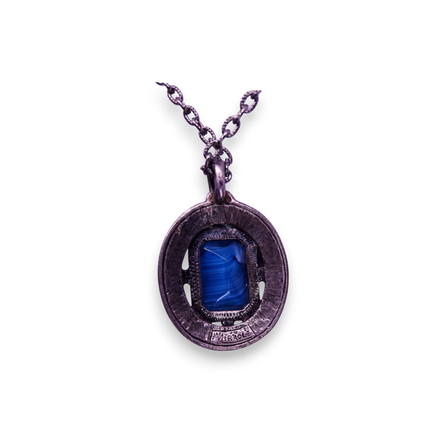 Miracle Silver Tone Blue Agate Vintage Necklace
