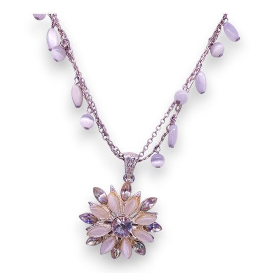 Silver Tone Cloudy & Clear Stones Nature Inspired Necklace