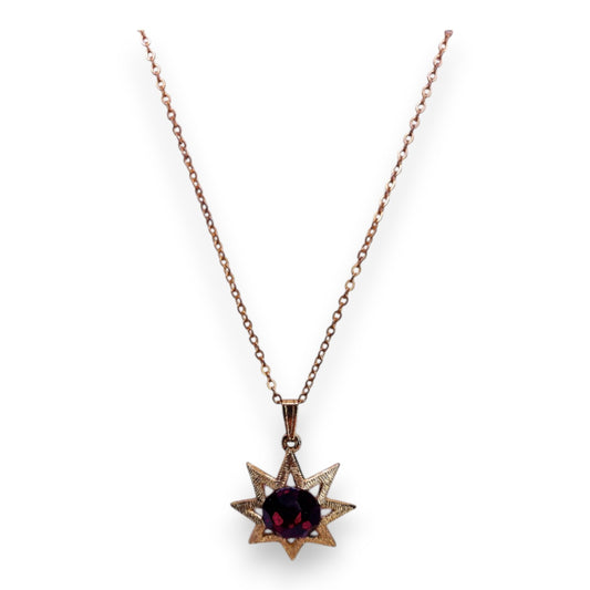 Gold Tone Red Cubic Zirconia Classic Star Necklace