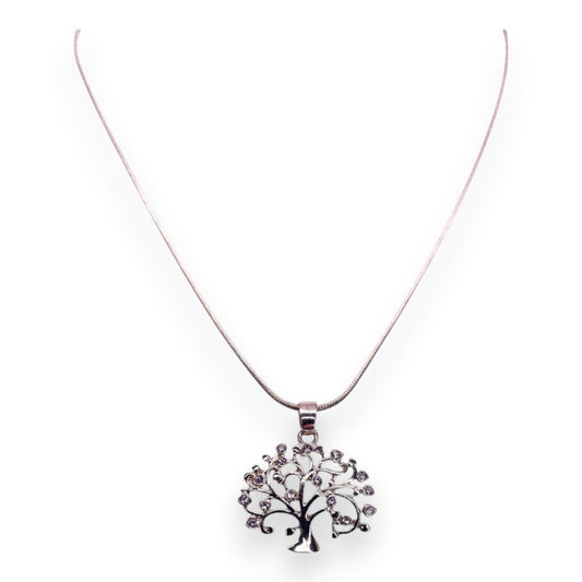 Gold Tone Cubic Zirconia Nature Inspired Tree Necklace