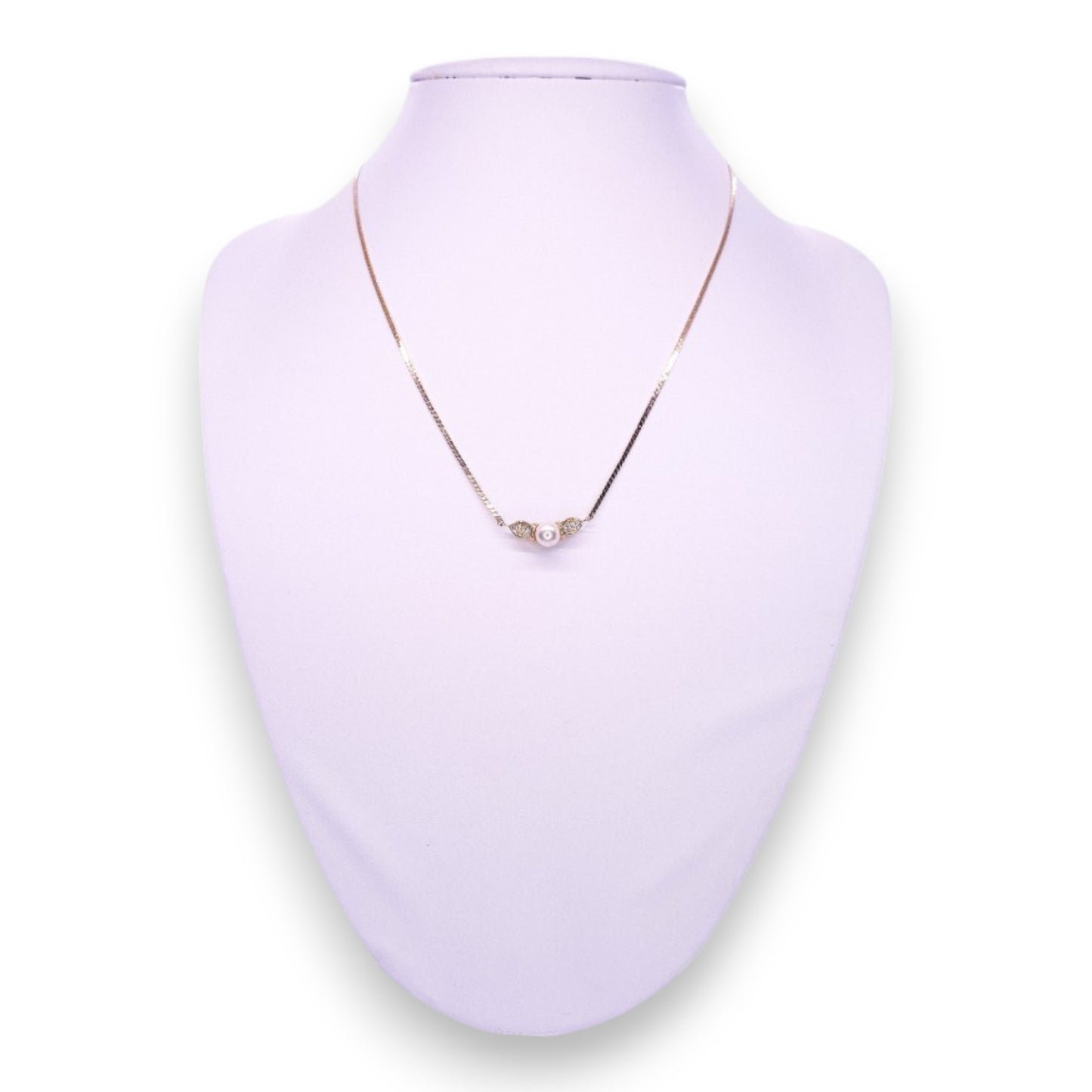 Gold Tone Pearl & Clear Cubic Zirconia Classic Necklace
