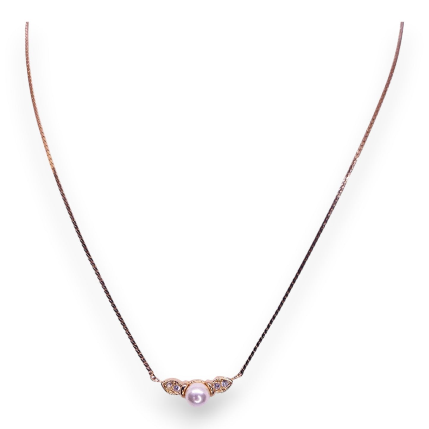 Gold Tone Pearl & Clear Cubic Zirconia Classic Necklace