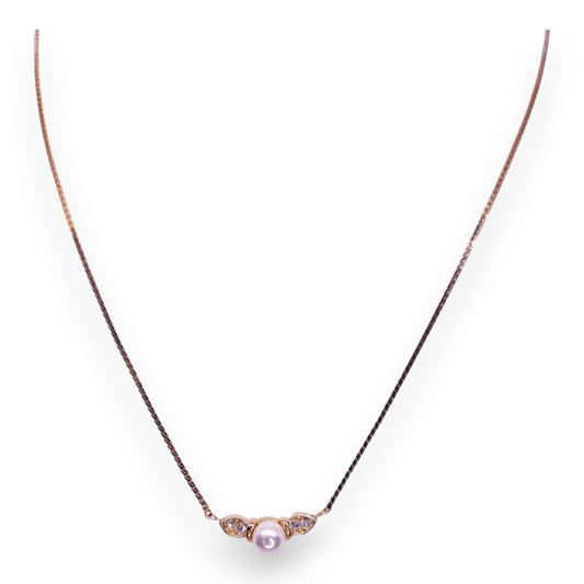 Gold Tone Pearl & Clear Cubic Zirconia Classic Necklace