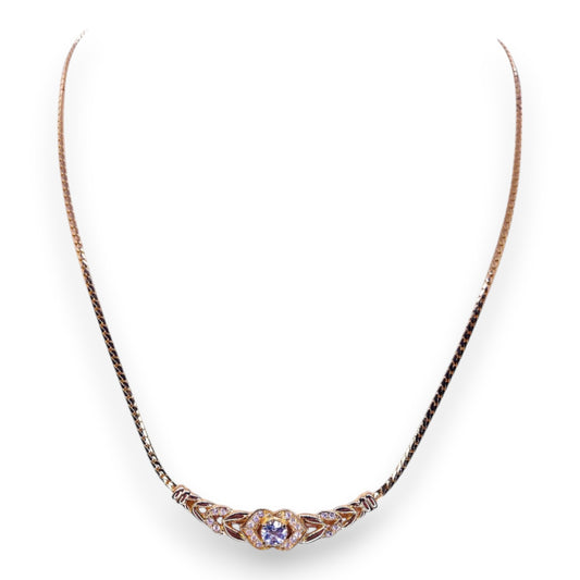 Gold Tone Blue & Clear Cubic Zirconia Classic Necklace