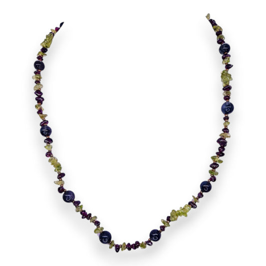 Peridot, Garnet & Pearls Classic Necklace - Semi-Precious Stone