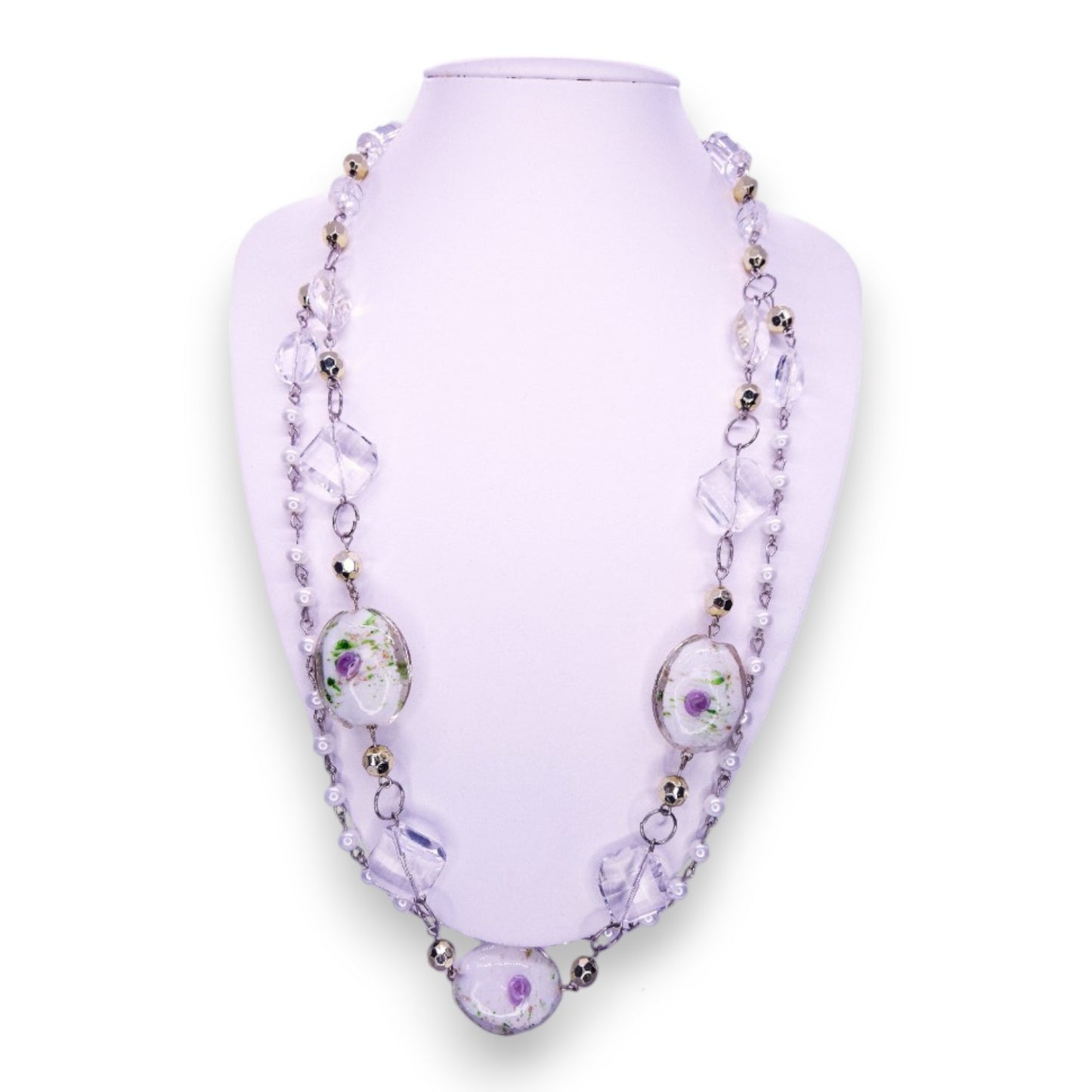 Silver Tone with Glass Beads Nature Inspired Necklace