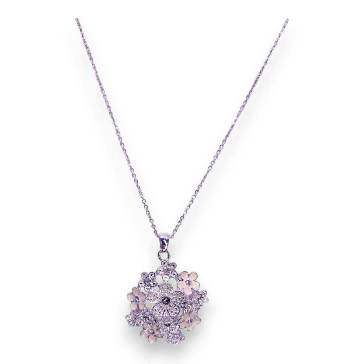 Silver Tone Clear Stones Nature Inspired Necklace