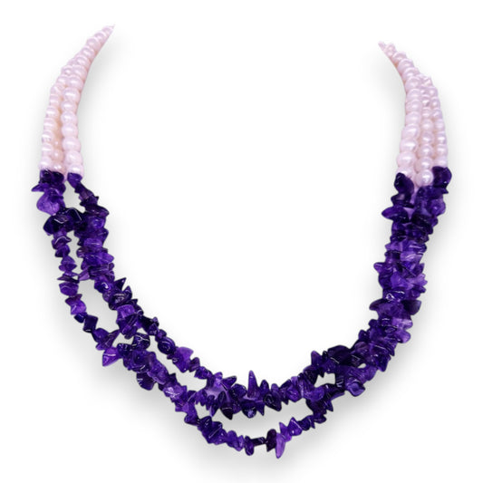 Amethyst & Pearl Classic Necklace - Semi-Precious Stone