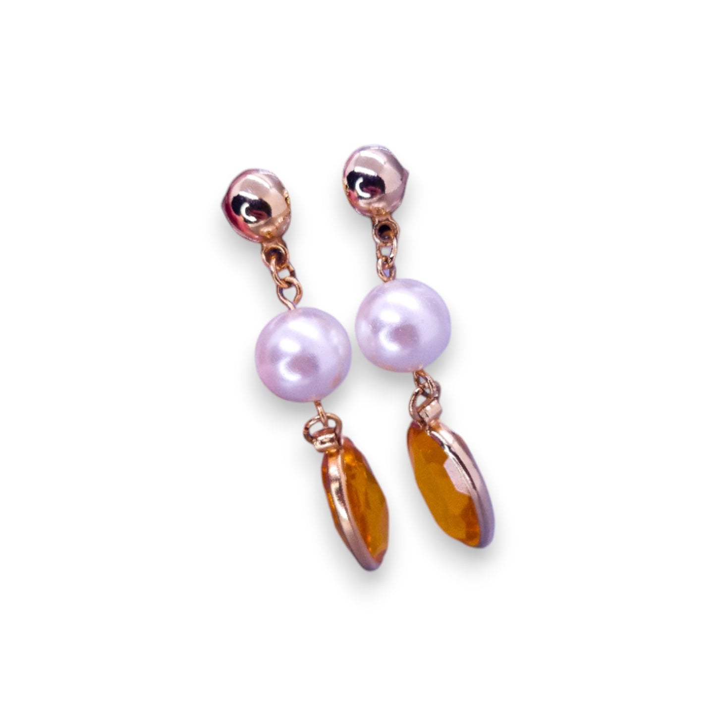 Gold Tone Pearl & Orange Cubic Zirconia Classic Earrings