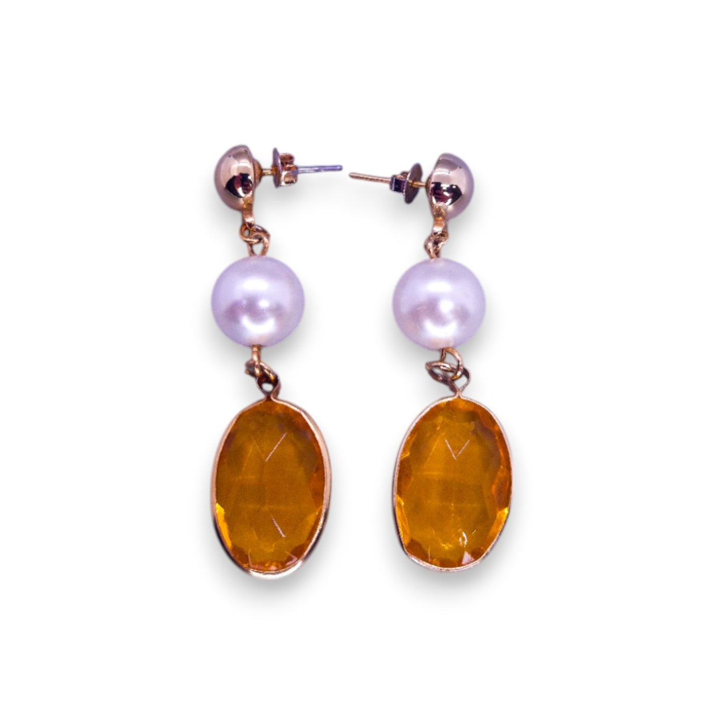 Gold Tone Pearl & Orange Cubic Zirconia Classic Earrings