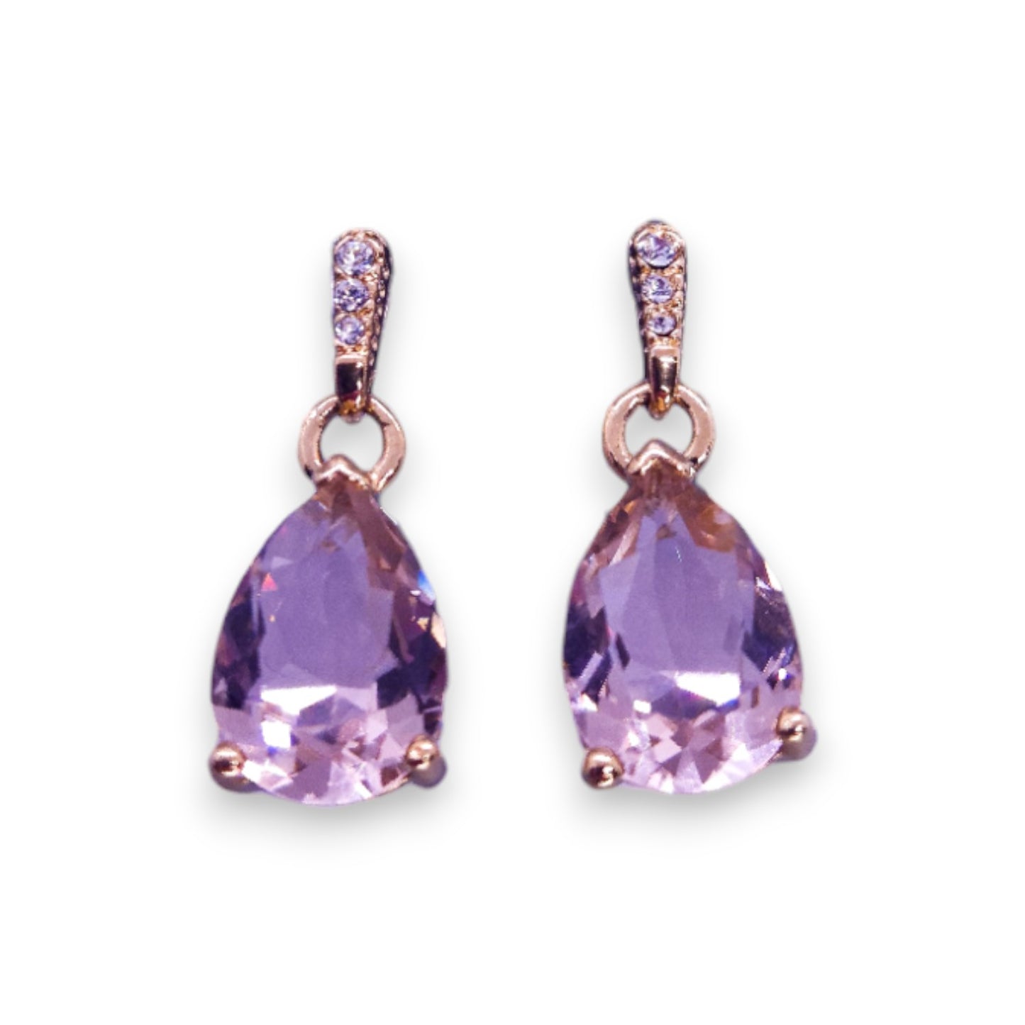 Gold Tone Pink & Clear Cubic Zirconia Classic Earrings