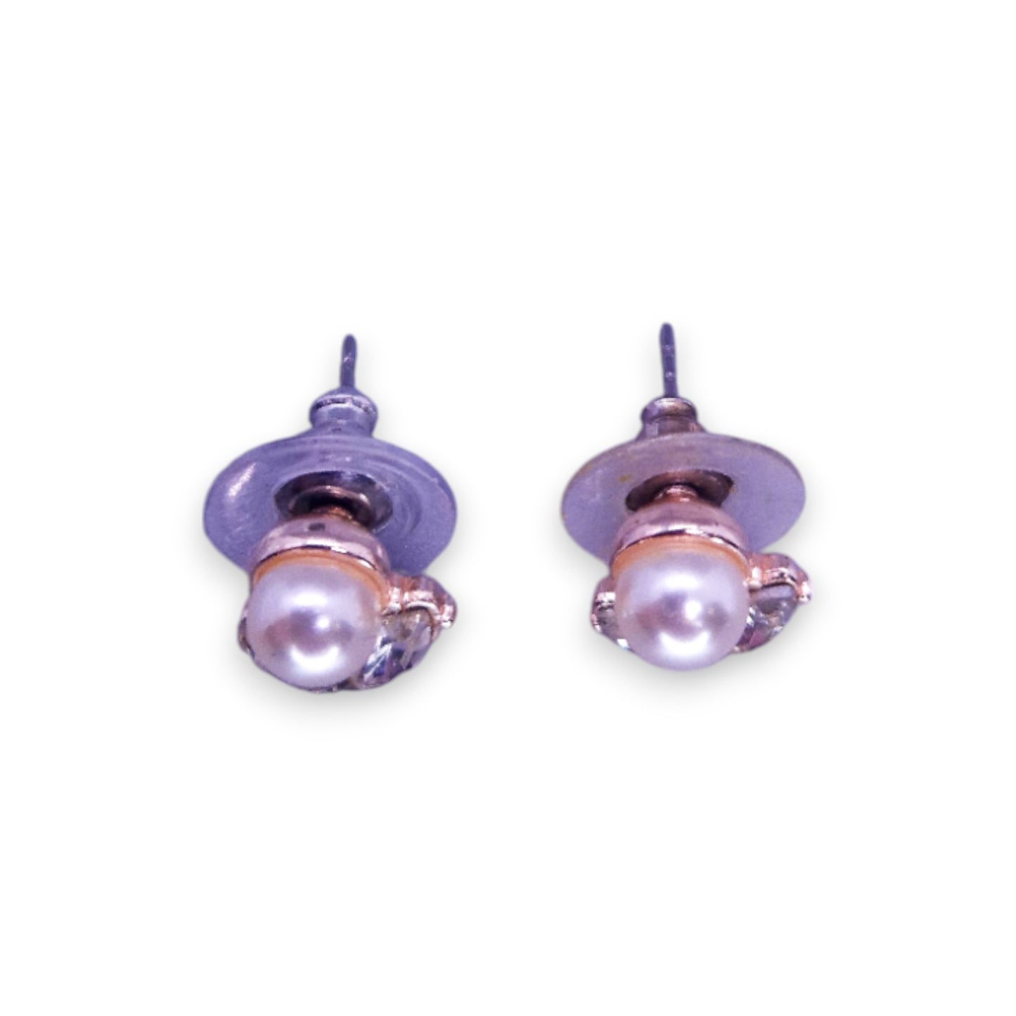 Silver Tone Faux Pearl & Clear Stones Classic Earrings