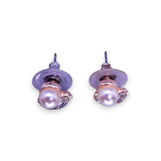 Silver Tone Faux Pearl & Clear Stones Classic Earrings