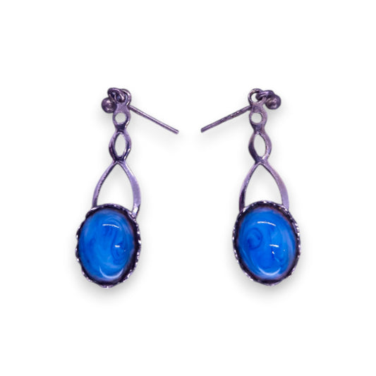Silver Tone Blue Paste Classic Earrings
