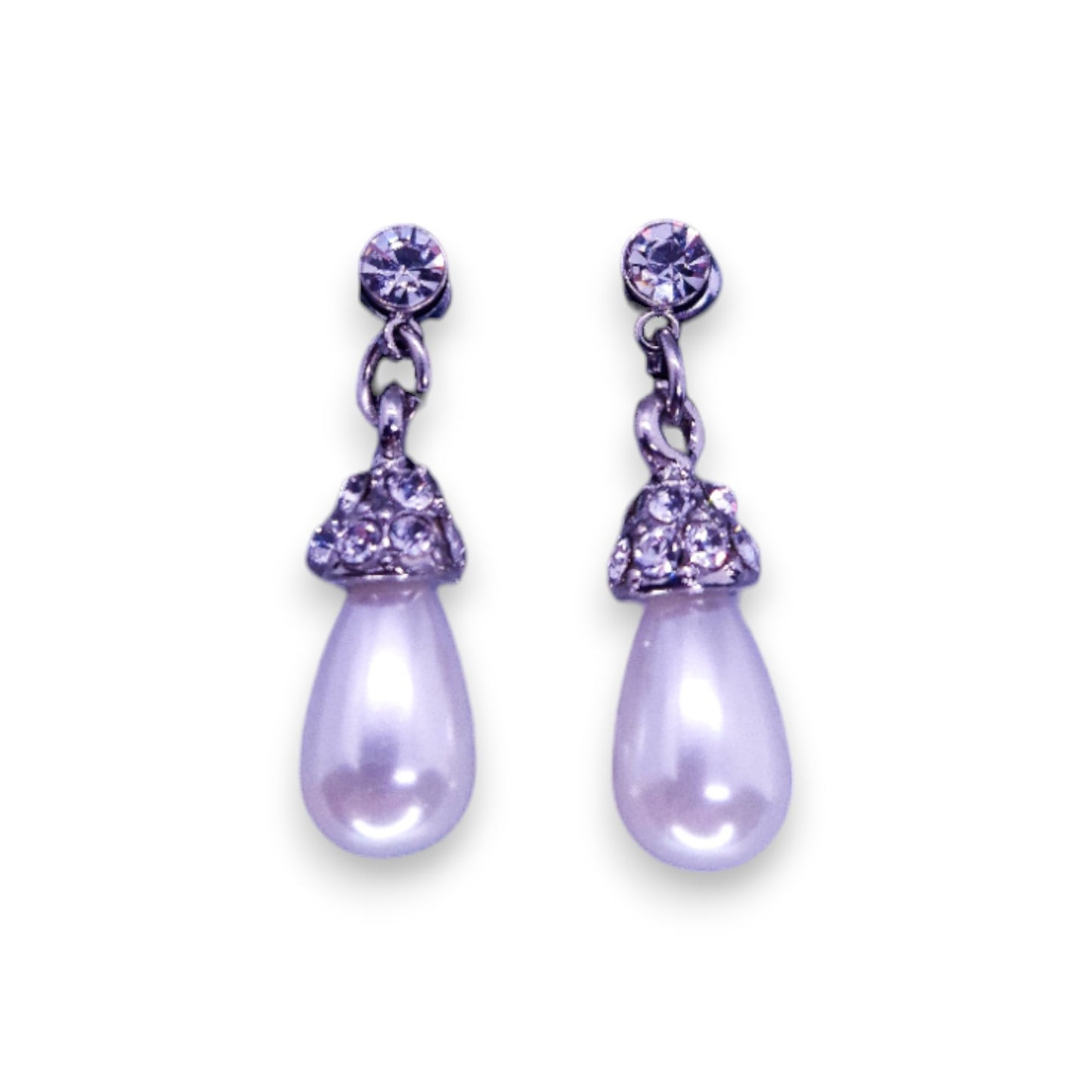 Silver Tone Cubic Zirconia & Faux Pearl Classic Earrings