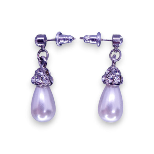 Silver Tone Cubic Zirconia & Faux Pearl Classic Earrings