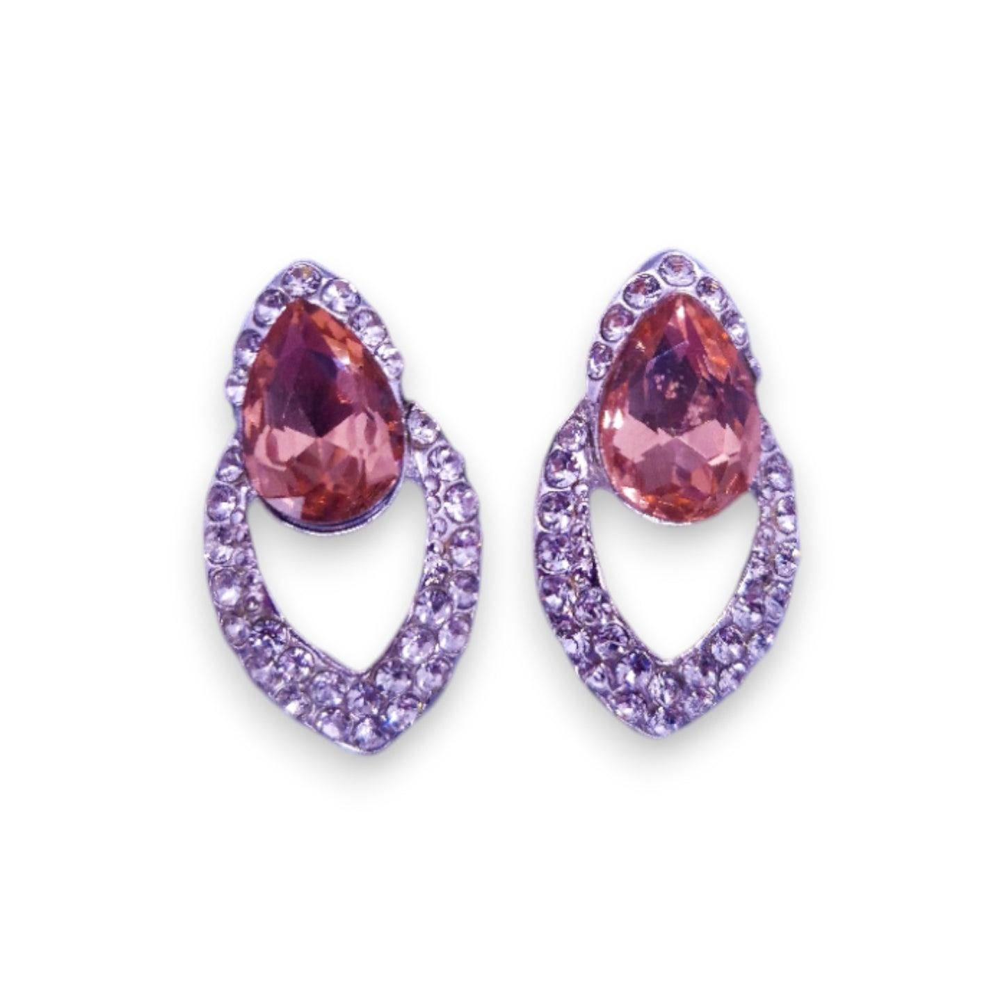 Silver Tone Peach & Clear Cubic Zirconia Classic Earrings