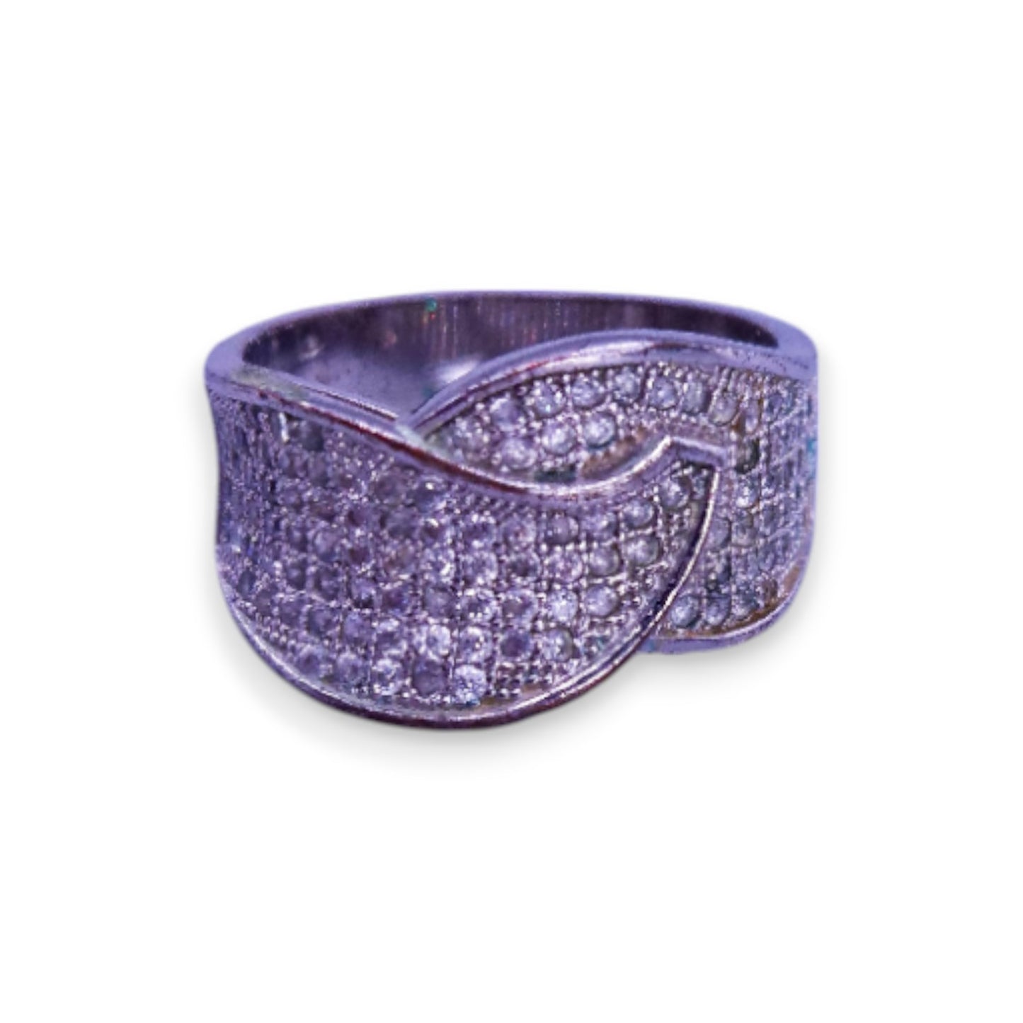 Silver Tone Clear Stones Modern Ring